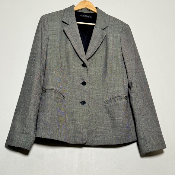 Lafayette 148 Black White Pattern Wool Silk Blend Blazer, Size 10 - Picture 1 of 10